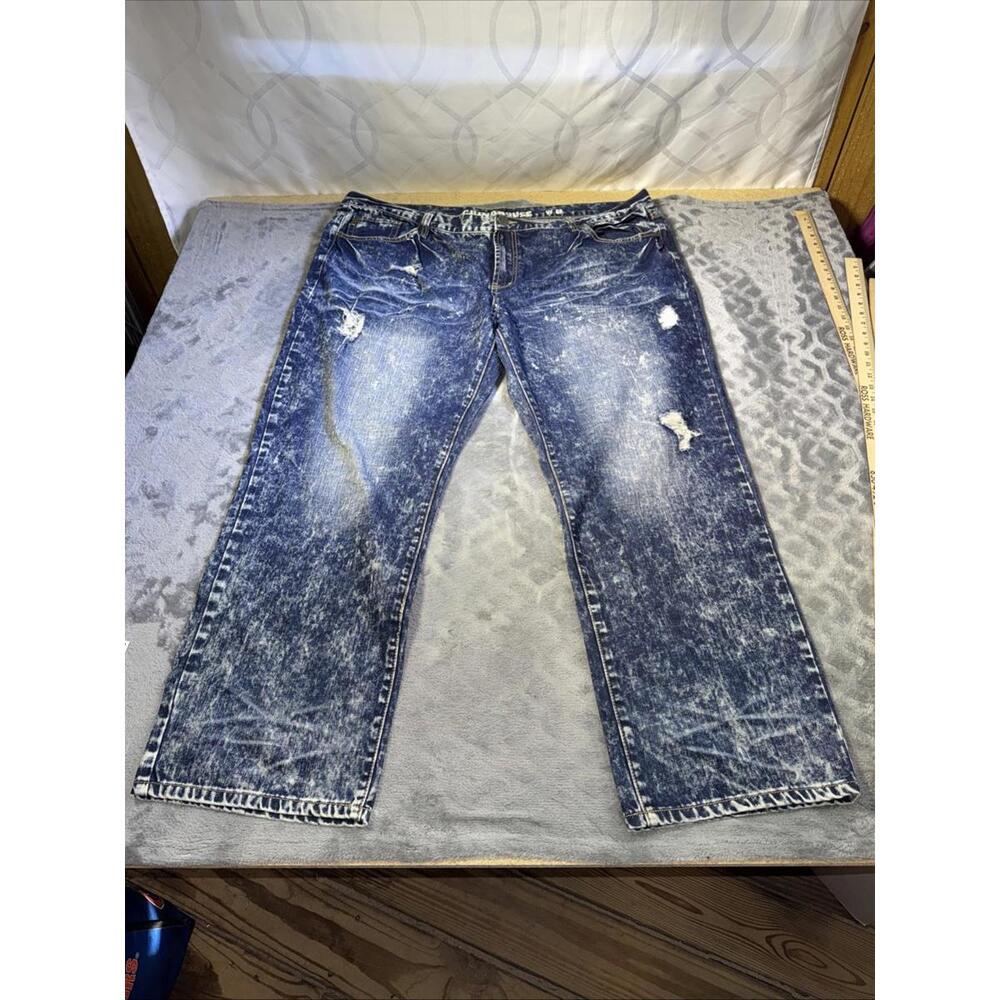 Grindhouse Jeans Mens 48x32 Blue Denim Distressed Silm Straight Fit